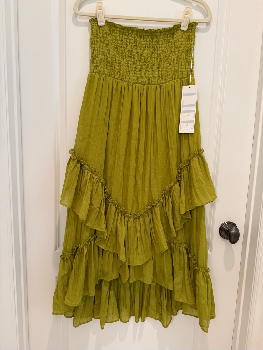 Olive Green Ruffle Maxi Dress NWT
